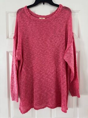 Kori America Vibrant Pink Loose Knit Crew Sweater 100% acrylic women’s 1XL